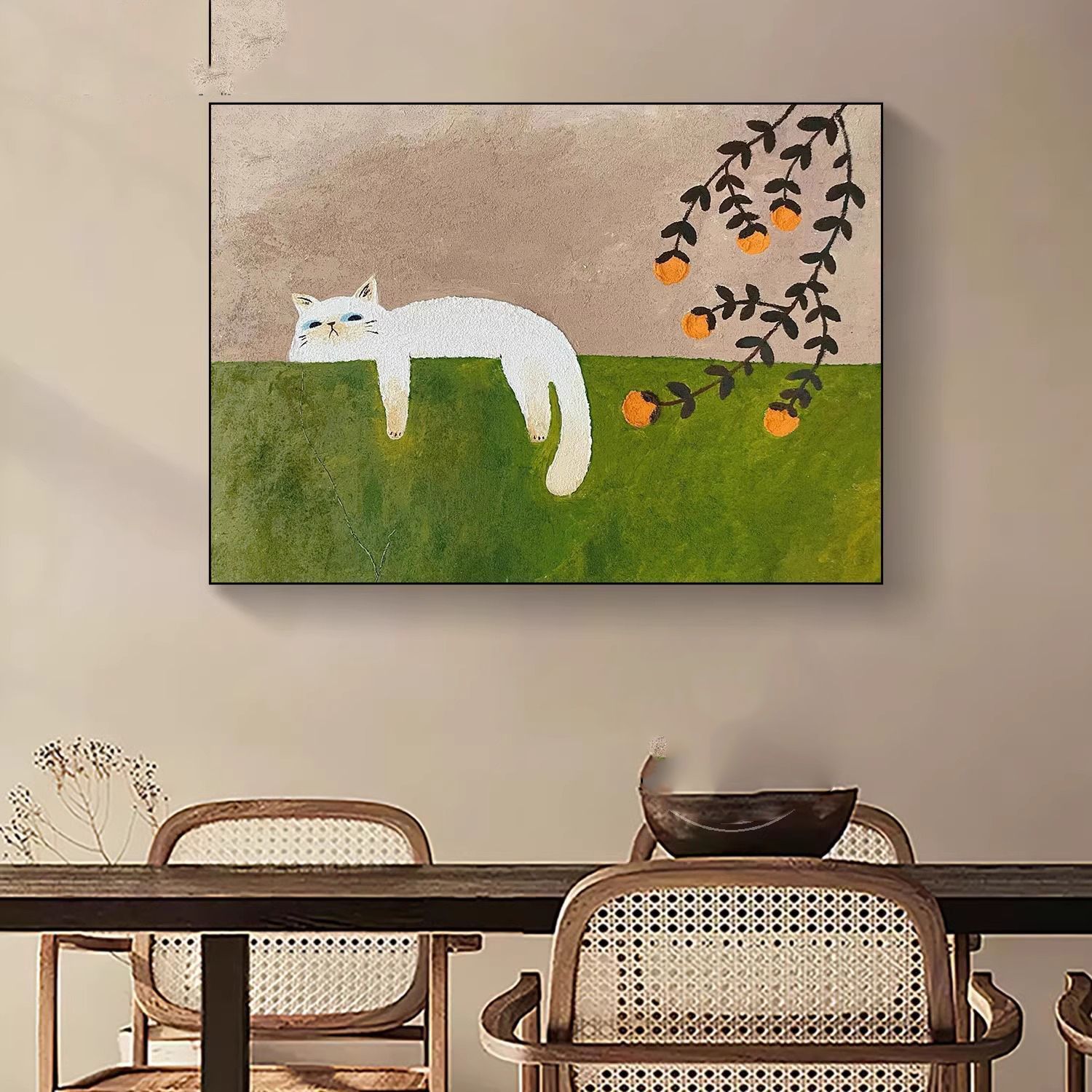 北欧简约壁画现代猫咪客厅餐厅装饰画儿童房治愈玄关沙发卧室挂画图片