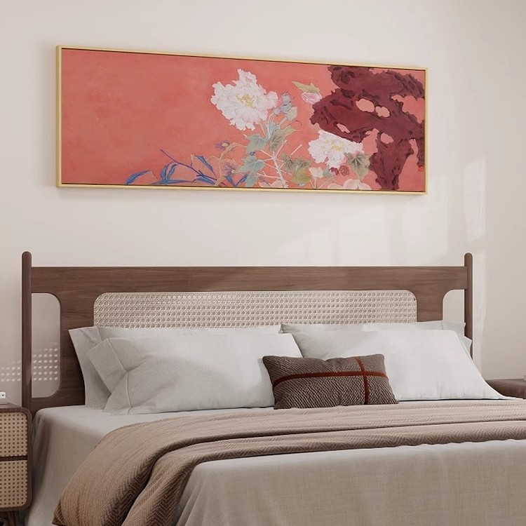 闻说庭花发暮春新中式花卉装饰画卧室床头挂画主人房墙壁画花鸟图片