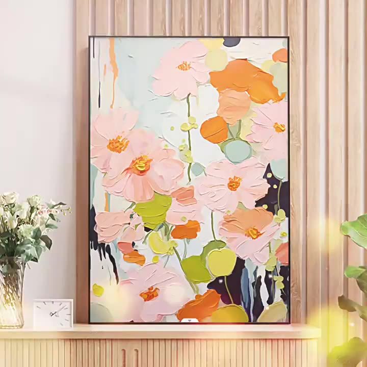大芬油画村玄关画清新治愈系客厅画北欧ins风卧室玄关花卉装饰画图片