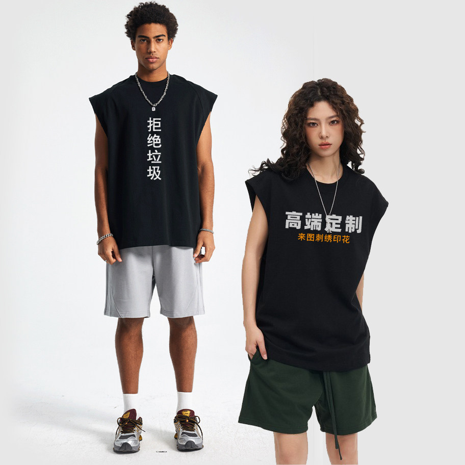 做旧割破坎肩背心男欧美潮牌无袖背心健身运动团体服logo来图定制
