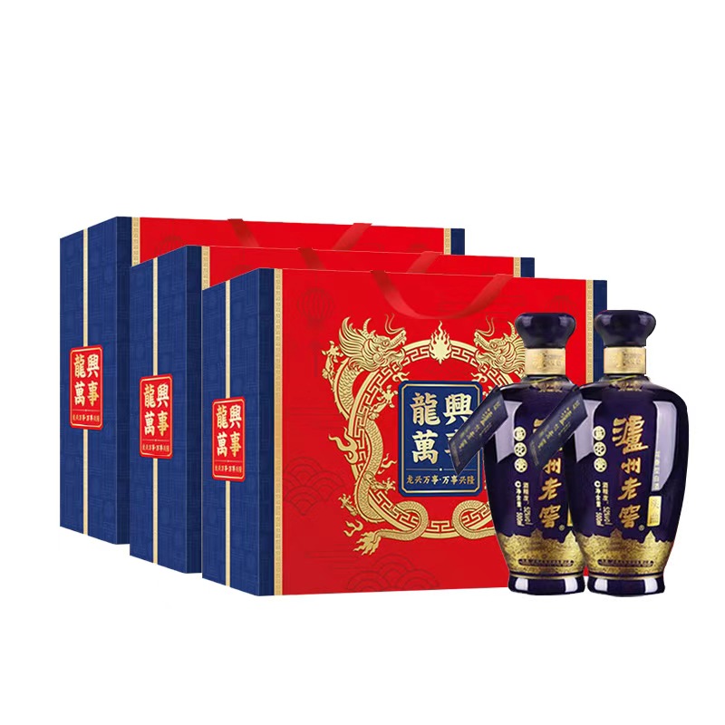 泸州老窖蓝花瓷头曲龙兴万事52度浓香型白酒纯粮食酒500ML整箱6瓶