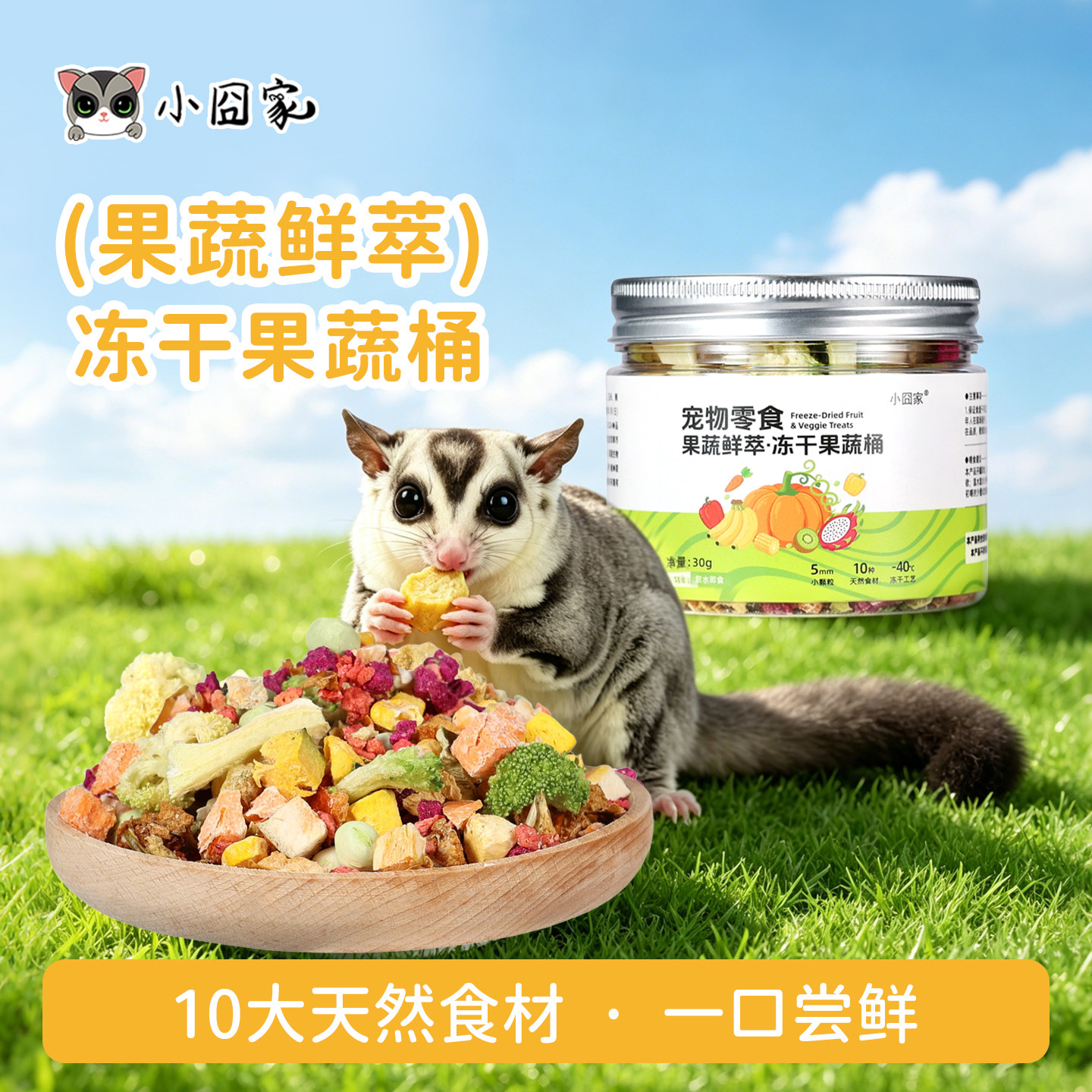 蜜袋鼯零食仓鼠水果蔬菜龙猫花枝松鼠吃的营养拌粮辅食冻干果蔬桶