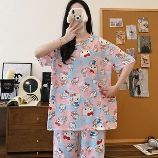 短袖短裤菠萝睡衣女夏天薄款套装可外穿学生可爱甜美家居服两件套