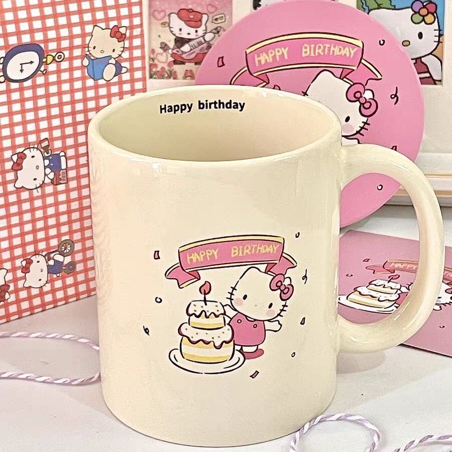 网红可爱凯蒂猫蛋糕陶瓷马克杯生日礼物促销礼品学生礼品牛奶水杯