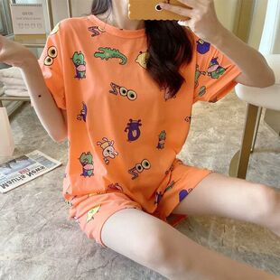 短袖短裤菠萝睡衣女夏天薄款套装可外穿学生可爱甜美家居服两件套