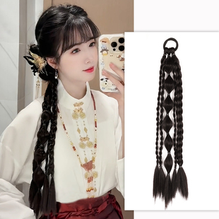 新中式假发马尾盘发造型古风旗袍国风麻花辫温婉侧扎仿真发假辫子