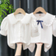 洋气中大儿童学院风短袖 2026新款 白色衬衣 纯棉娃娃领衬衫 女童夏季