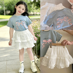 女童蛋糕裙2026夏装百褶短裙儿童纯棉T恤甜美风蓬蓬裙半身裙套装t
