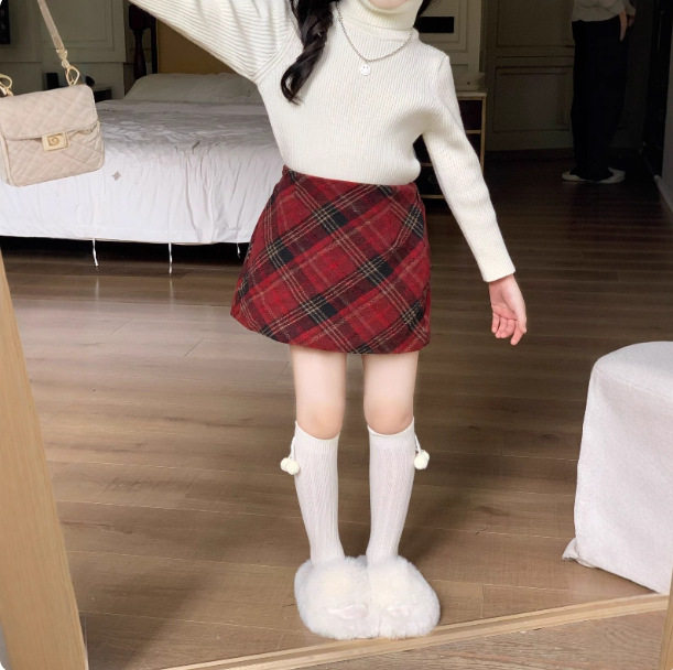 女童冬装半身裙2026新款小女孩毛呢加厚格子半裙红色新年包臀短裙,童装/婴儿装/亲子装,半身裙,淘宝优惠券,粉丝福利购,淘宝优惠卷