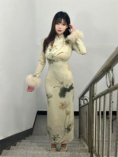 复古气质收腰显瘦裙子 新款 改良立领旗袍连衣裙女夏季 微胖mm中式