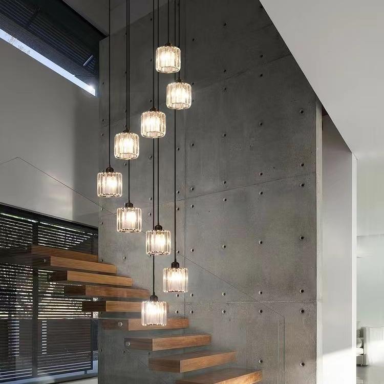 轻奢水晶长吊灯复式楼梯吊灯LOFT餐厅灯吊灯走道玄关创意吊线灯