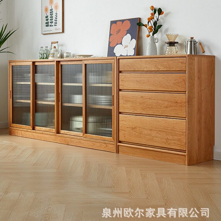 北欧樱桃木玻璃餐边柜
