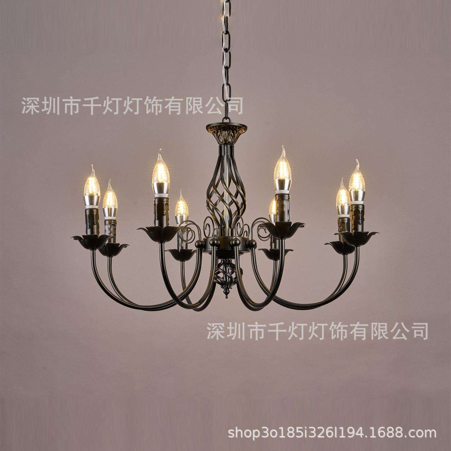 直销欧美铁艺黑色复古式灯具吊灯蜡烛灯田园餐厅婚庆道具