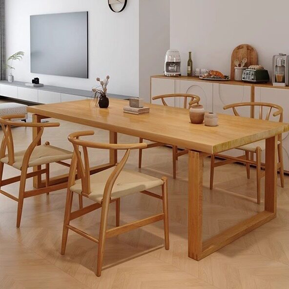 日式实木餐桌椅组合家用客厅长方形大板桌工作台餐厅吃饭桌子