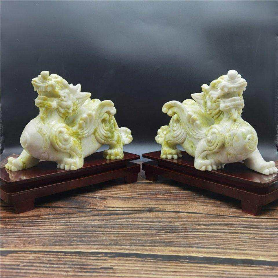 蓝田玉麒麟摆件天然蓝田玉貔貅麒麟摆件乔迁送礼客厅摆件