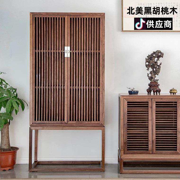 北美黑胡桃木日式简约纯实木衣橱双门衣柜新中式小户型家用小衣柜