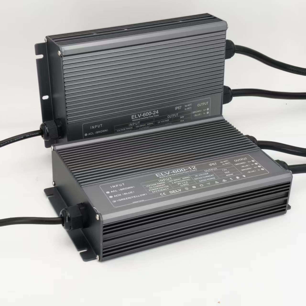 24V600W防水电源100-240V全压高PFC0.95户外防水电源36V48V600W