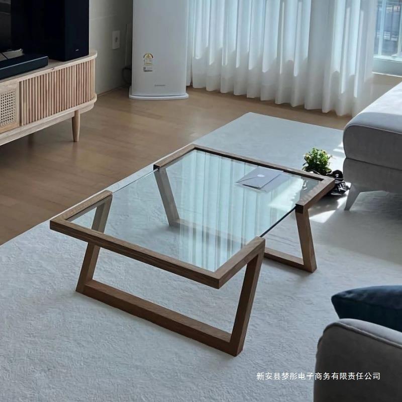 日式实木透明钢化玻璃小户型家用客厅茶几简约现代艺术镜面小桌子