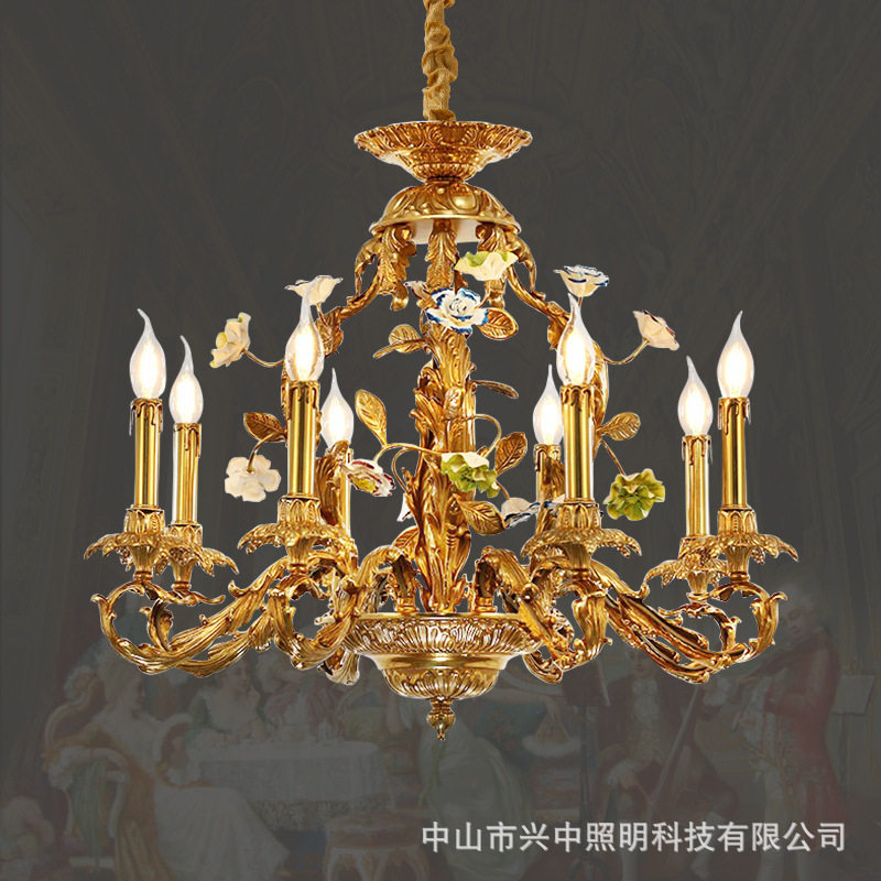 法式全铜陶瓷吊灯浪漫温馨卧室餐厅灯欧式宫廷别墅复式楼客厅灯具