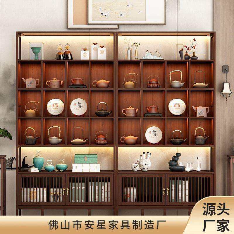 带灯格子非实木博古架办公室仿古置物架复古风直播背景展示柜新款