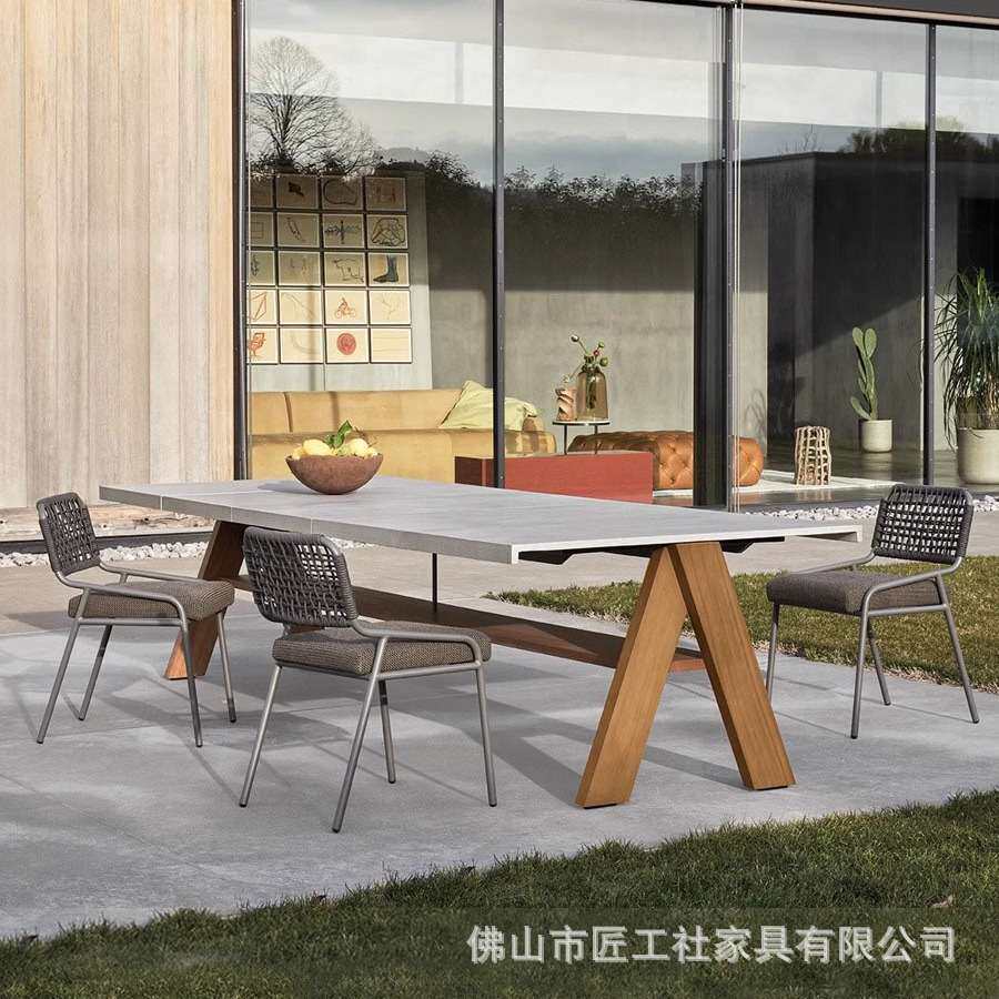 户外餐桌藤椅露天阳台藤编家具庭院桌椅别墅花园高端室外休闲岩板