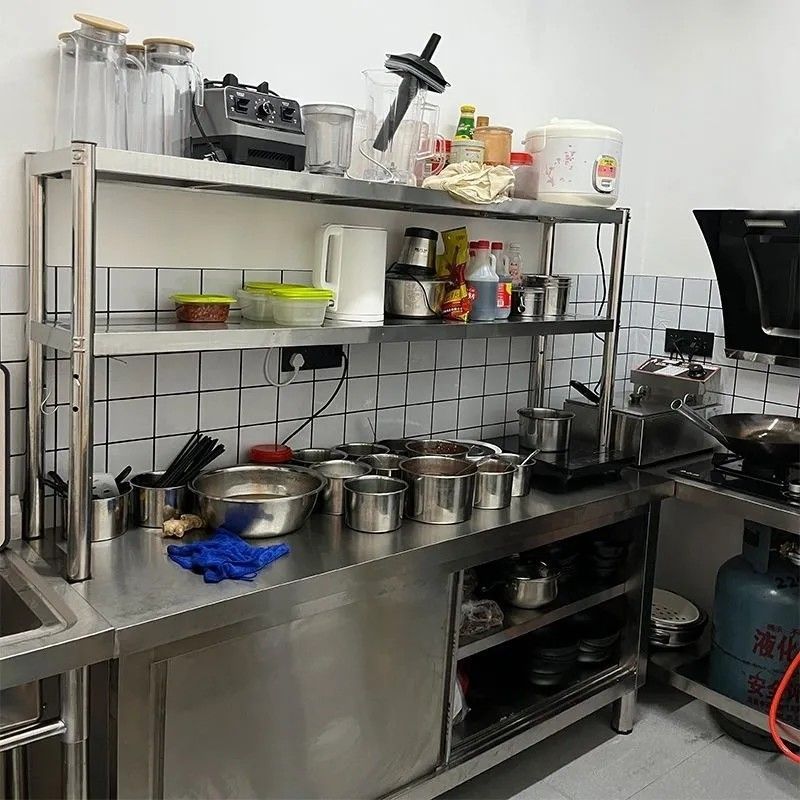 不锈钢立架两三层奶茶店台上架台面立架厨房置物货架操作台上架子