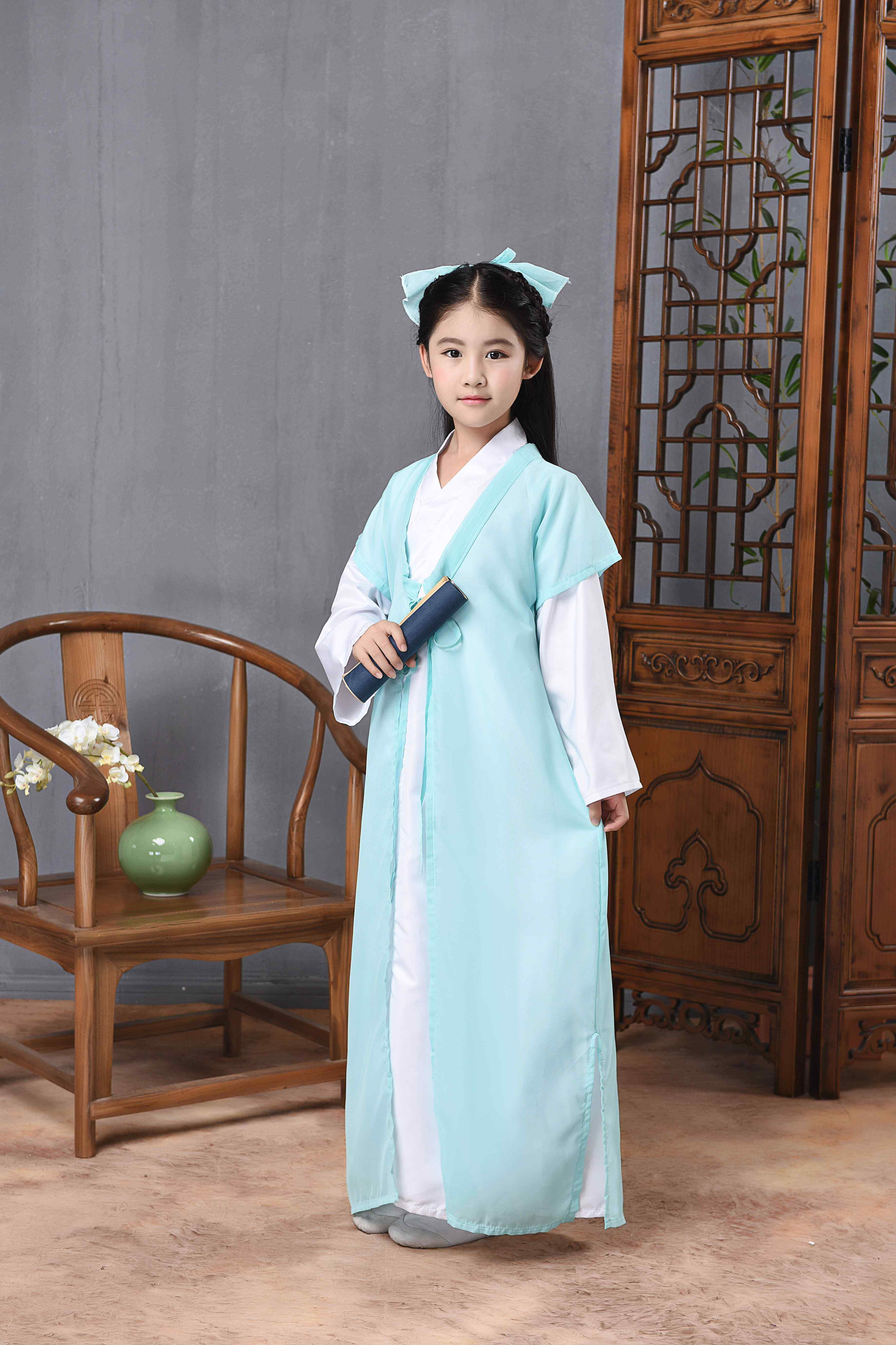 正品儿童三字经弟子规国学书童演出服男女童古装汉服古代舞台表演