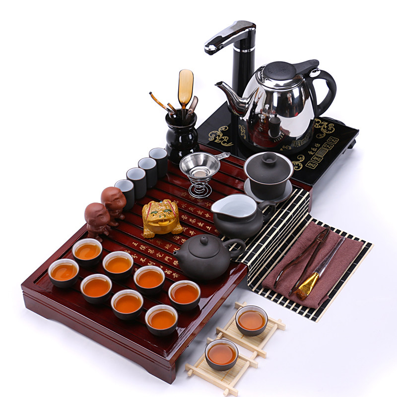 正品宗棠喝茶茶具套装家用 整套紫砂功夫茶具二合一电磁炉实木茶