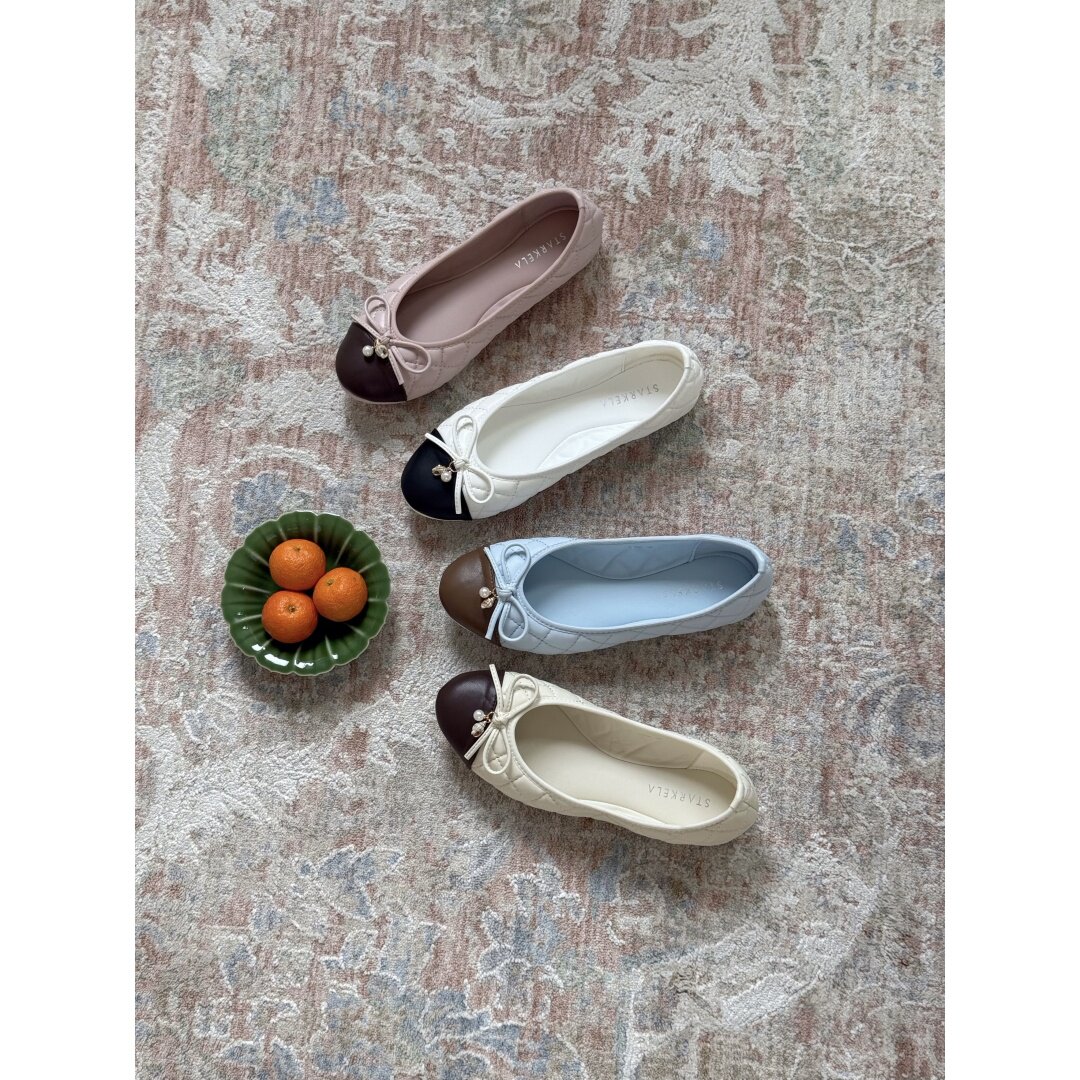 甜美少女风蝴蝶结软底芭蕾舞鞋女 平底圆头浅口拼色单鞋舒适气质
