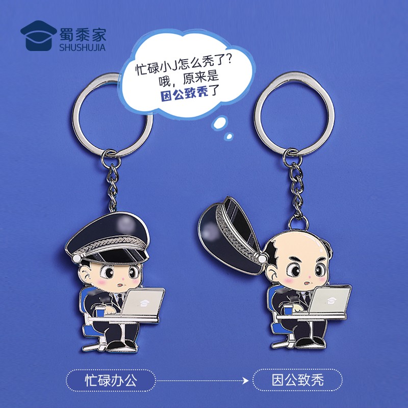 蜀黍家因公致秃系列钥匙扣新款原创IP趣味榫卯开合精致礼物钥匙扣