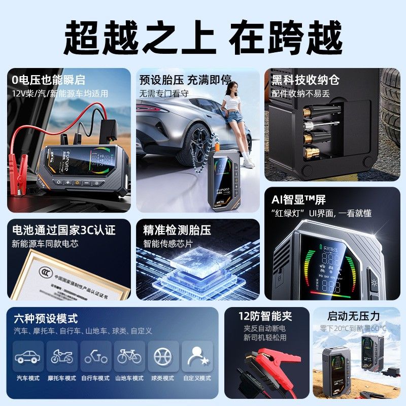 未来系电源大容量汽车载充气泵应急启动电源搭电宝彩屏一体机FD30图片