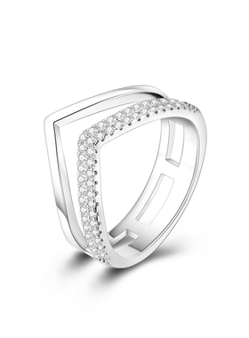 MYBEBOA美缤宝戒指女款2026新款双列密镶V字戒独特漂亮