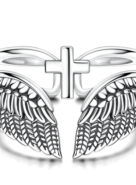 MYBEBOA美缤宝戒指女款2026新款十字架翅膀开口戒可调节独特漂亮