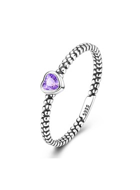 MYBEBOA/美缤宝 纯银S925 复古露珠纹紫色爱心锆石女士戒指
