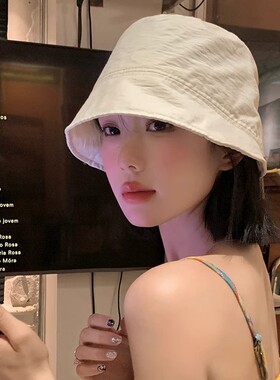 春夏美拉德色系抽绳斜沿夏季渔夫帽女水桶休闲遮阳显脸小百搭盆帽