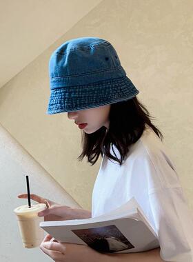 日系复古水洗牛仔渔夫帽女夏季韩版潮百搭显脸小遮阳水桶盆帽子男