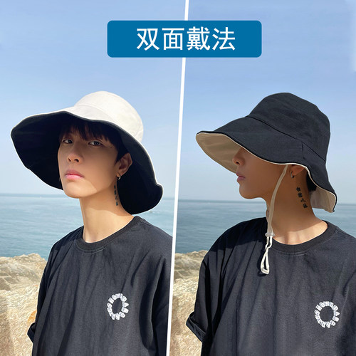 双面渔夫帽防晒帽男百搭