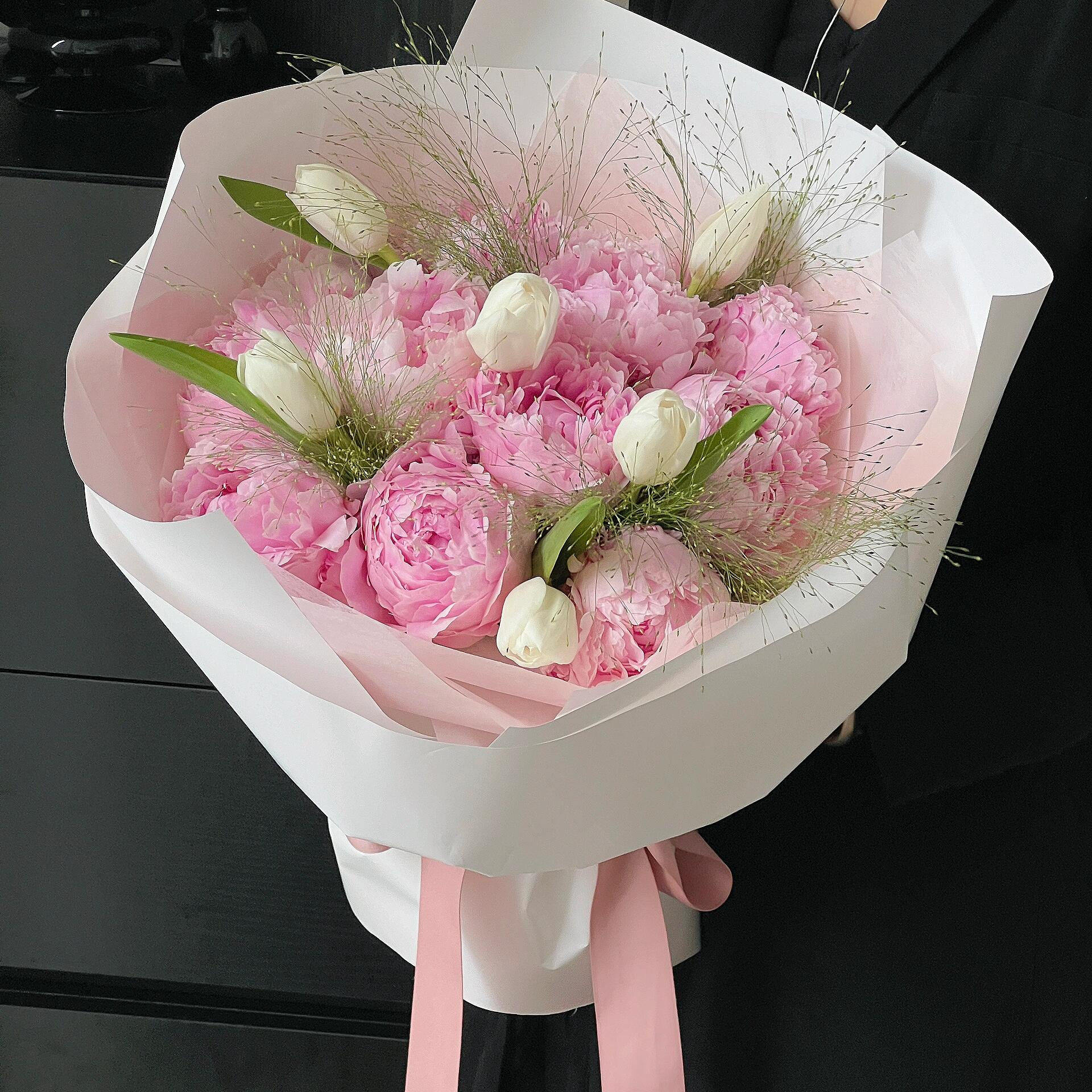 全国芍药混搭玫瑰花束送女友生日鲜花速递同城北京上海深圳配送店
