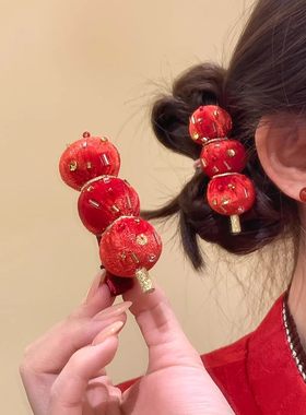 糖葫芦发夹儿童新年中国风侧边夹可爱红色喜庆刘海夹高级感发饰