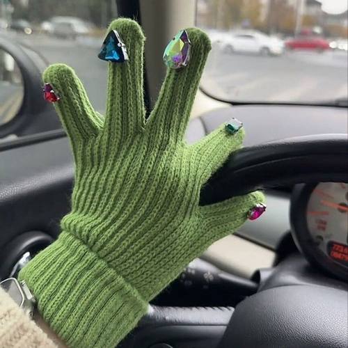 钻石美甲灭霸手套可触屏分指保暖