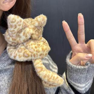 独特漂亮大肠发圈猫咪发圈高级感豹纹女生秋冬毛绒发圈2026正流行