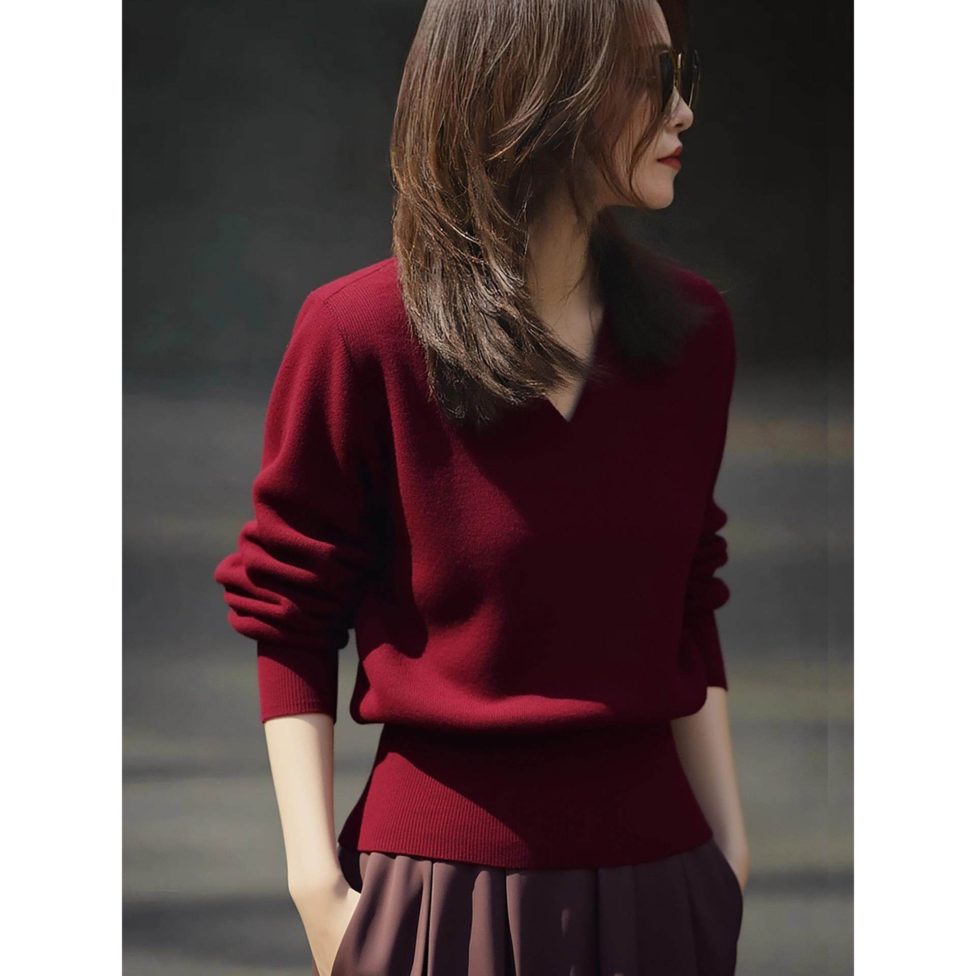 ROUMIKL时尚上衣女装秋冬季2025新款外贸原单高级感v领长袖针织衫