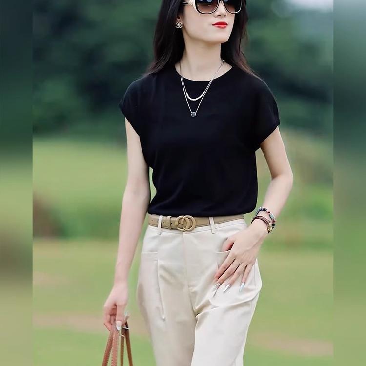 RIERA时髦百搭气质高级感休闲套装夏季新款修身显瘦短袖上衣长裤