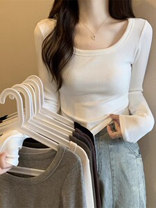 白色打底衫女装秋冬长袖t恤2023新款设计感小众辣妹短款内搭上衣