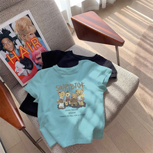 女童纯棉短袖t恤夏装2025新款中大儿童衣服天蓝色男童正肩上衣潮