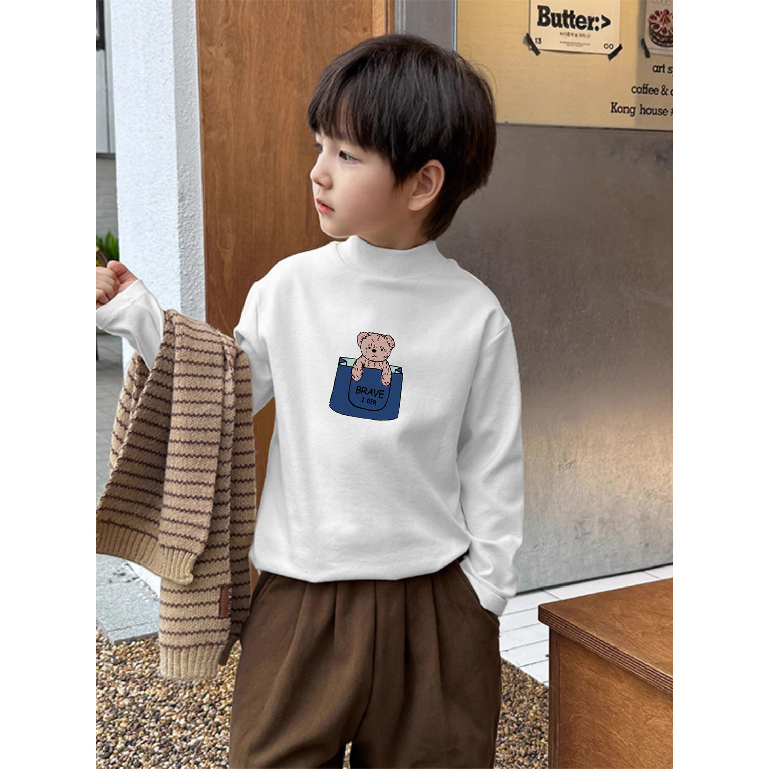 男童德绒打底衫半高领儿童内搭秋冬加绒加厚保暖秋衣长袖T恤上衣