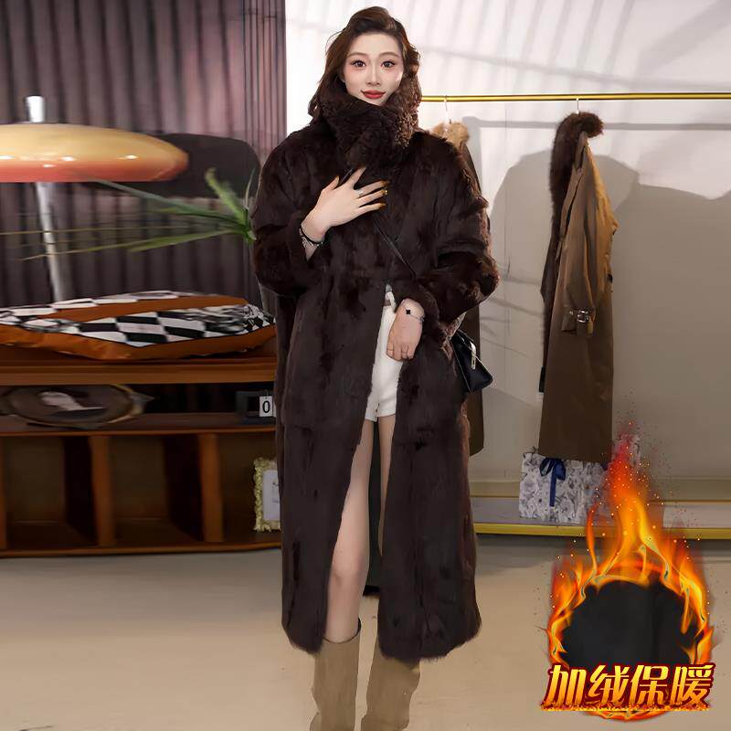ROUMIKL中长款毛领派克服女款2025年冬季新款毛毛加绒外套加厚保