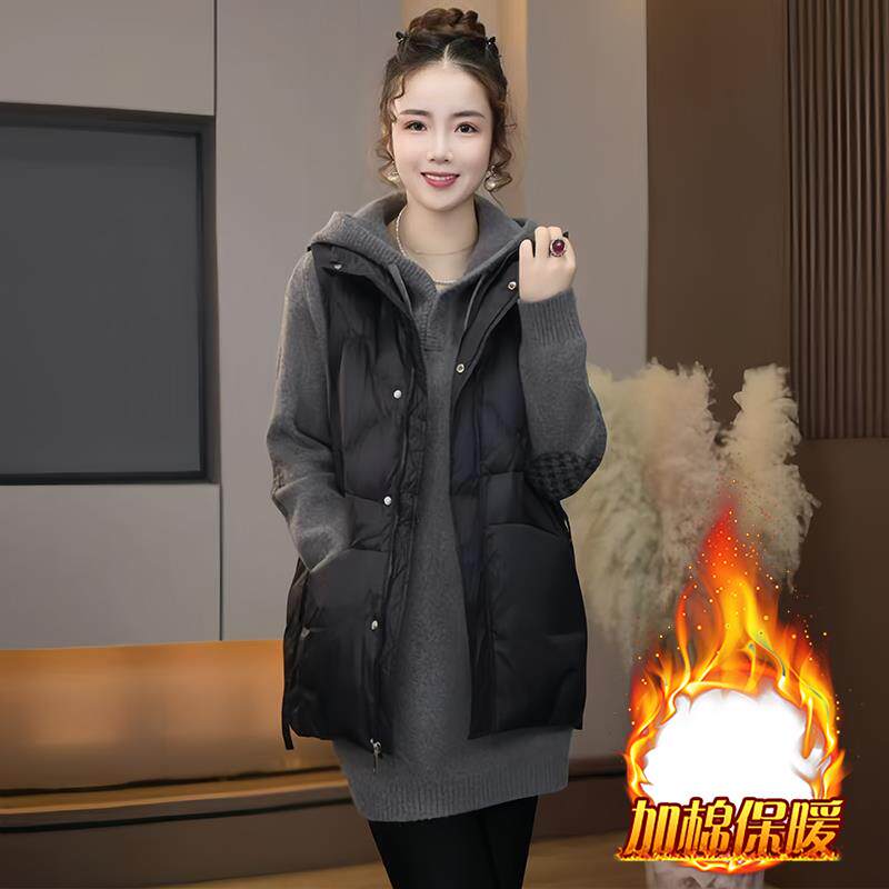 ROUMIKL加绒加厚无袖马甲女2025年冬季新款高级感无袖坎肩背心袄