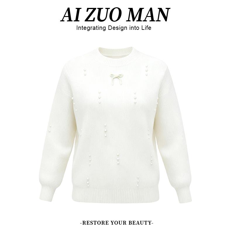 ROUMIKL设计感重工钉珠蝴蝶结针织毛衣女2025秋冬新款巨好看的上