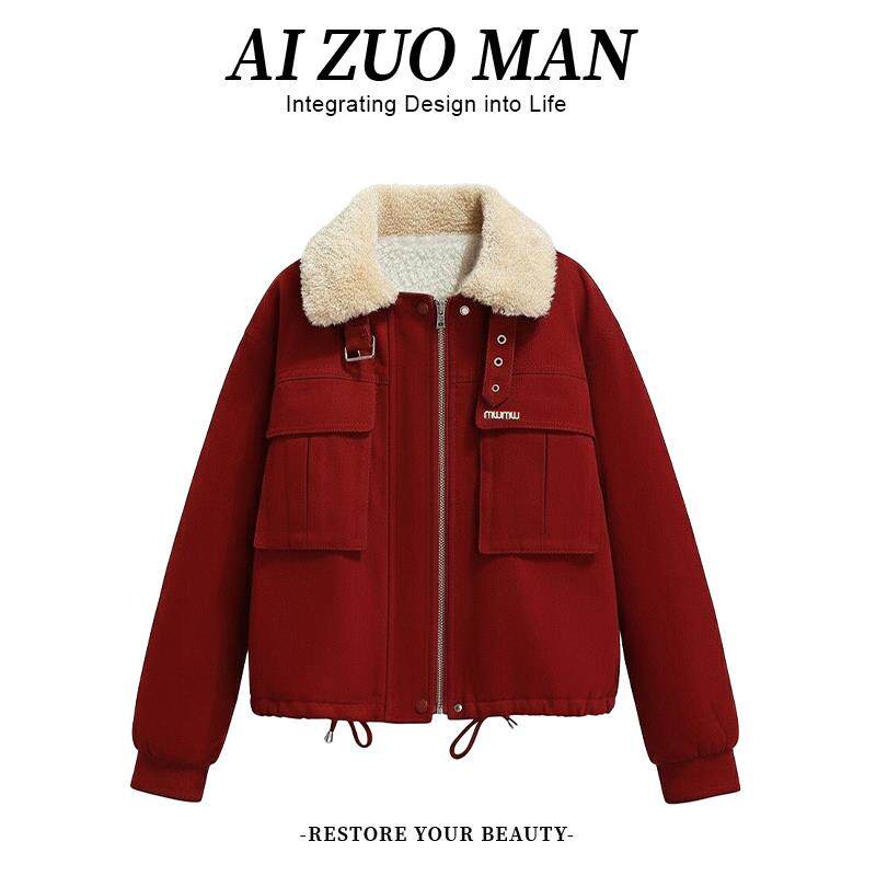 ROUMIKL韩版通勤大码加厚毛领服上衣女装2025冬季新款高级感短外